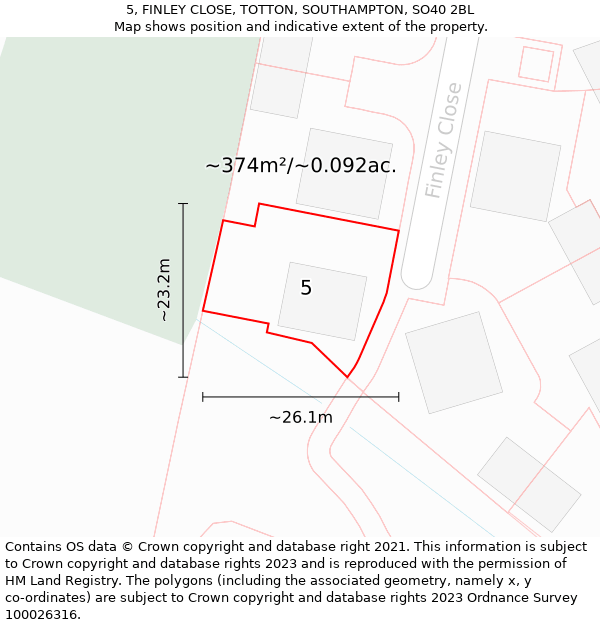 5, FINLEY CLOSE, TOTTON, SOUTHAMPTON, SO40 2BL: Plot and title map