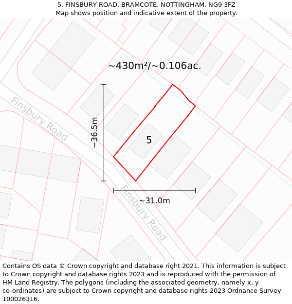 5, FINSBURY ROAD, BRAMCOTE, NOTTINGHAM, NG9 3FZ: Plot and title map