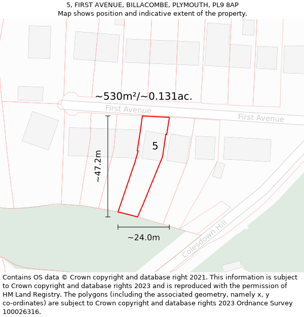 5, FIRST AVENUE, BILLACOMBE, PLYMOUTH, PL9 8AP: Plot and title map