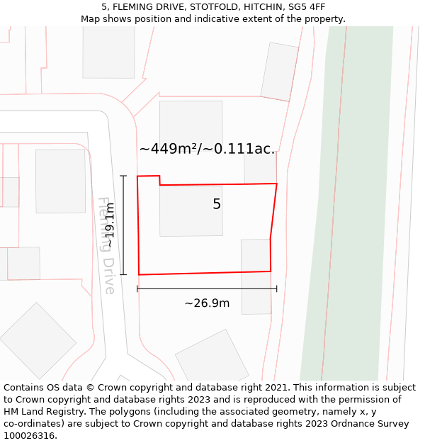 5, FLEMING DRIVE, STOTFOLD, HITCHIN, SG5 4FF: Plot and title map