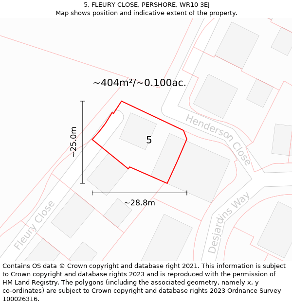 5, FLEURY CLOSE, PERSHORE, WR10 3EJ: Plot and title map
