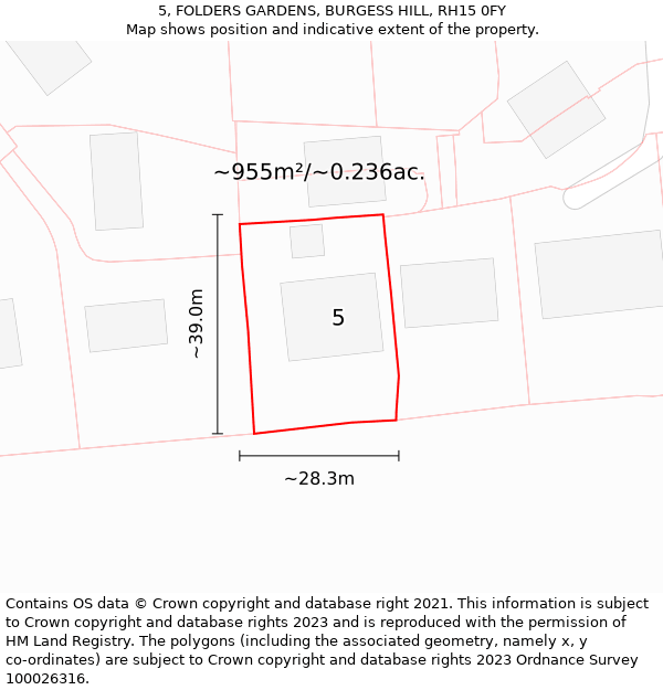 5, FOLDERS GARDENS, BURGESS HILL, RH15 0FY: Plot and title map