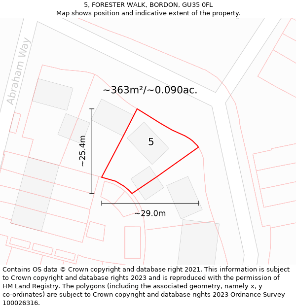 5, FORESTER WALK, BORDON, GU35 0FL: Plot and title map