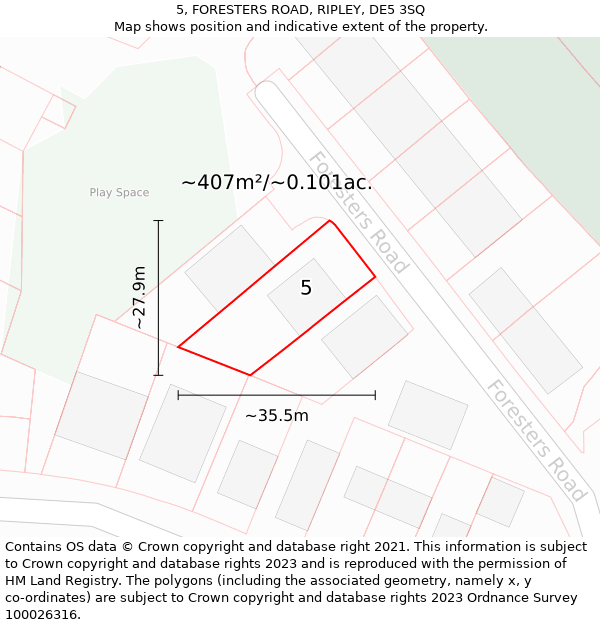 5, FORESTERS ROAD, RIPLEY, DE5 3SQ: Plot and title map
