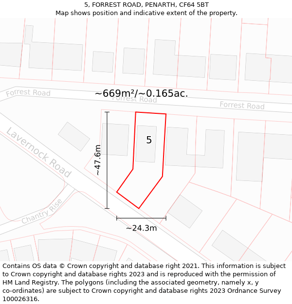 5, FORREST ROAD, PENARTH, CF64 5BT: Plot and title map