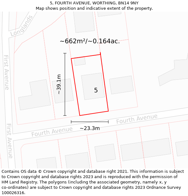 5, FOURTH AVENUE, WORTHING, BN14 9NY: Plot and title map