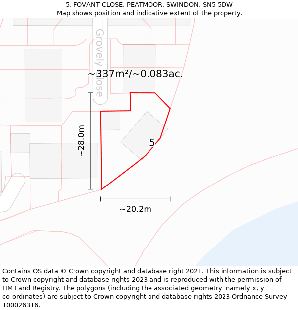 5, FOVANT CLOSE, PEATMOOR, SWINDON, SN5 5DW: Plot and title map