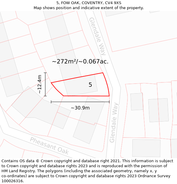 5, FOW OAK, COVENTRY, CV4 9XS: Plot and title map