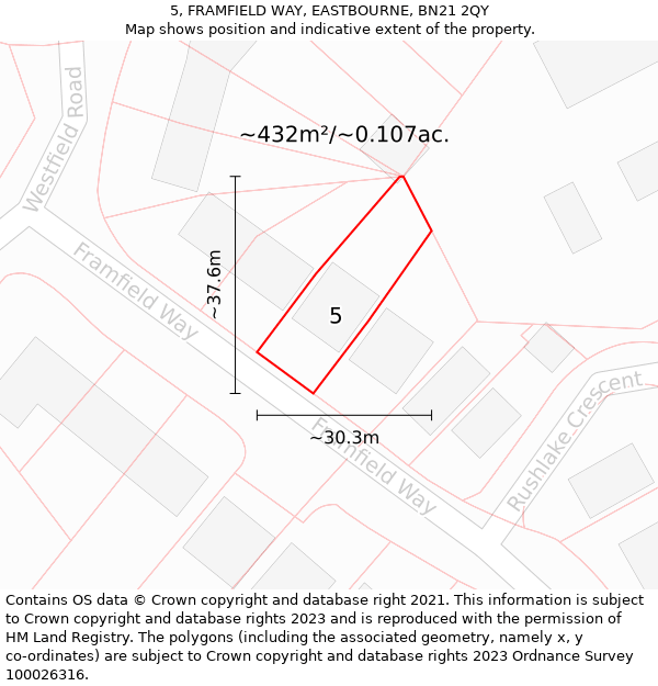 5, FRAMFIELD WAY, EASTBOURNE, BN21 2QY: Plot and title map