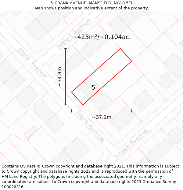 5, FRANK AVENUE, MANSFIELD, NG18 5EL: Plot and title map