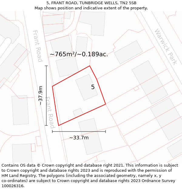 5, FRANT ROAD, TUNBRIDGE WELLS, TN2 5SB: Plot and title map