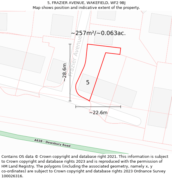 5, FRAZIER AVENUE, WAKEFIELD, WF2 9BJ: Plot and title map