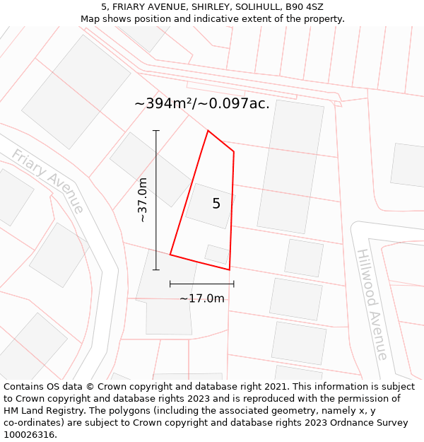 5, FRIARY AVENUE, SHIRLEY, SOLIHULL, B90 4SZ: Plot and title map