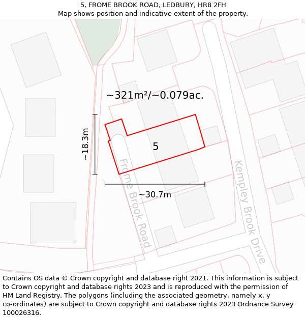 5, FROME BROOK ROAD, LEDBURY, HR8 2FH: Plot and title map