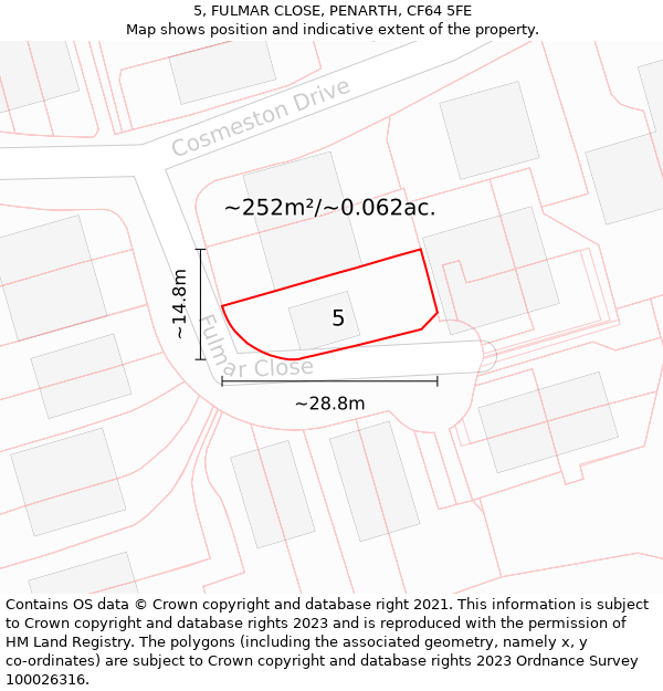 5, FULMAR CLOSE, PENARTH, CF64 5FE: Plot and title map