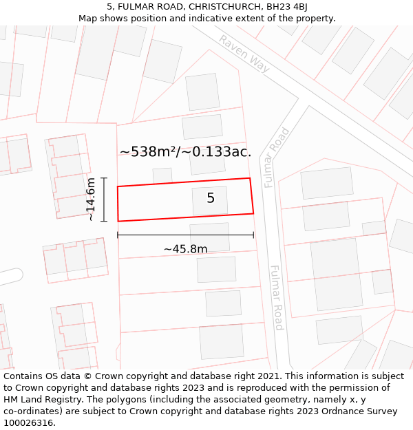5, FULMAR ROAD, CHRISTCHURCH, BH23 4BJ: Plot and title map