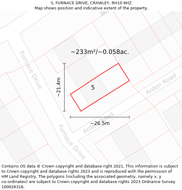 5, FURNACE DRIVE, CRAWLEY, RH10 6HZ: Plot and title map