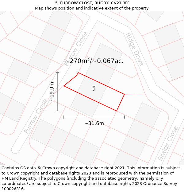 5, FURROW CLOSE, RUGBY, CV21 3FF: Plot and title map