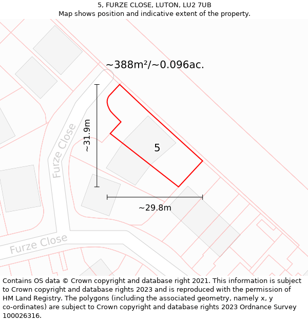 5, FURZE CLOSE, LUTON, LU2 7UB: Plot and title map