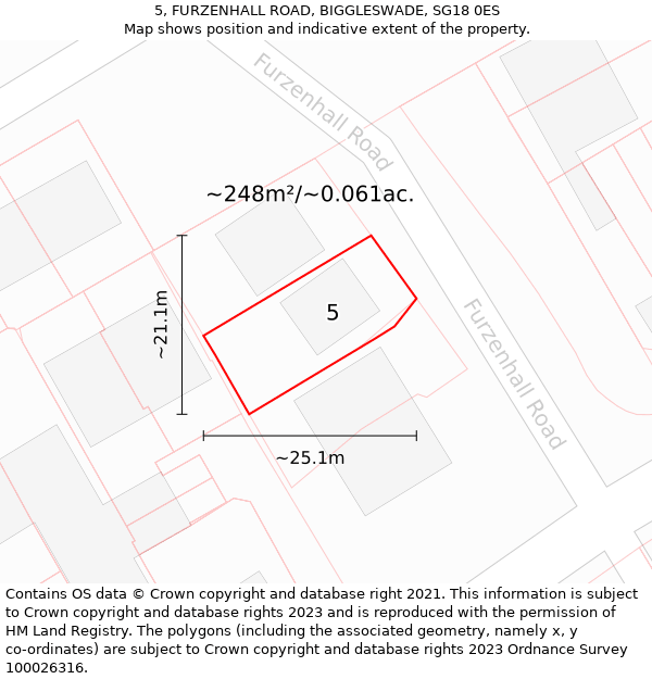 5, FURZENHALL ROAD, BIGGLESWADE, SG18 0ES: Plot and title map