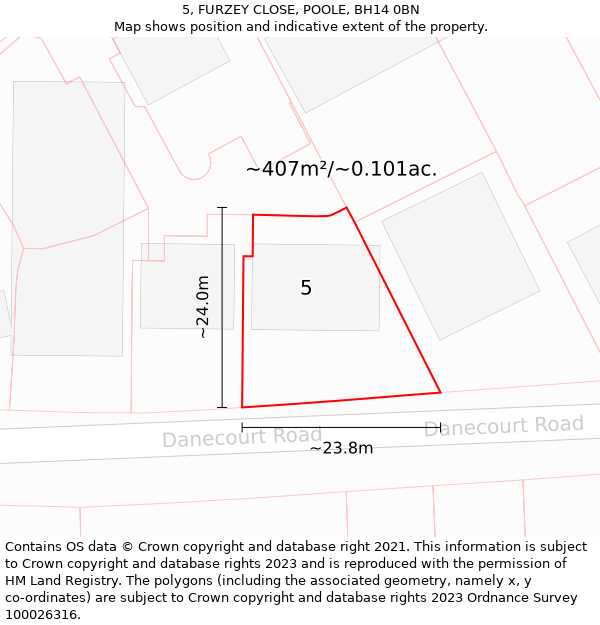 5, FURZEY CLOSE, POOLE, BH14 0BN: Plot and title map