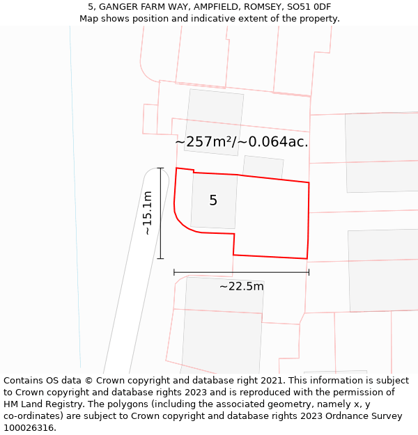 5, GANGER FARM WAY, AMPFIELD, ROMSEY, SO51 0DF: Plot and title map