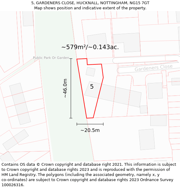 5, GARDENERS CLOSE, HUCKNALL, NOTTINGHAM, NG15 7GT: Plot and title map