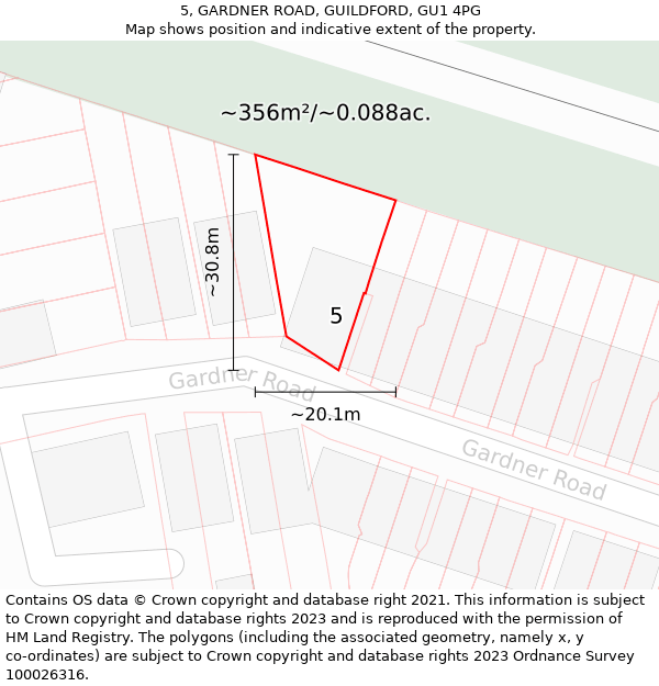 5, GARDNER ROAD, GUILDFORD, GU1 4PG: Plot and title map