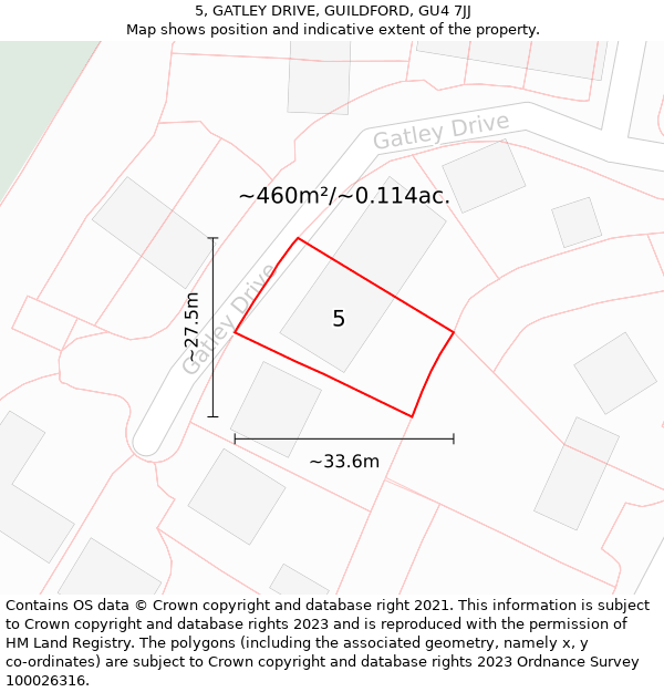 5, GATLEY DRIVE, GUILDFORD, GU4 7JJ: Plot and title map