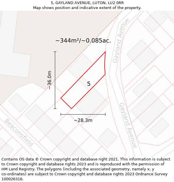 5, GAYLAND AVENUE, LUTON, LU2 0RR: Plot and title map