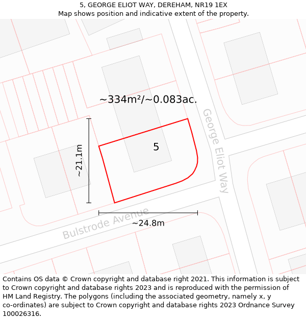 5, GEORGE ELIOT WAY, DEREHAM, NR19 1EX: Plot and title map