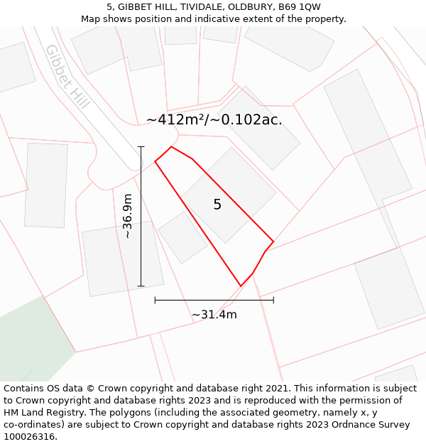 5, GIBBET HILL, TIVIDALE, OLDBURY, B69 1QW: Plot and title map