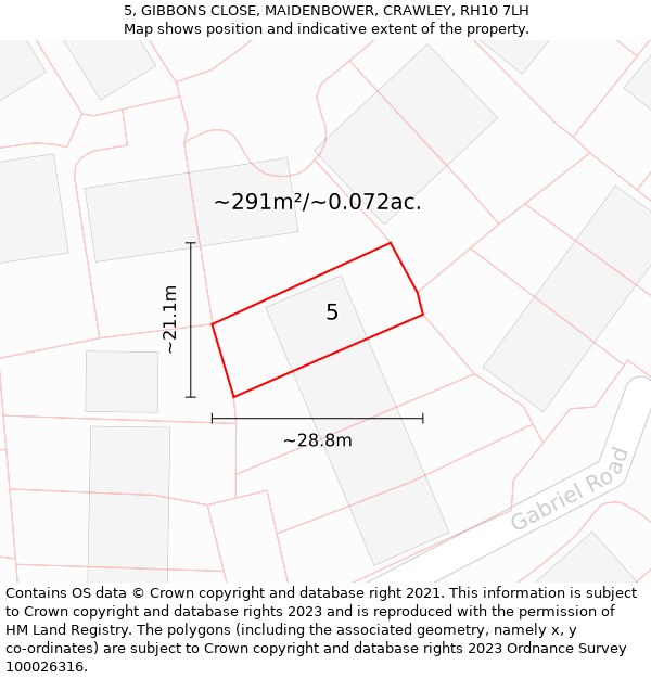 5, GIBBONS CLOSE, MAIDENBOWER, CRAWLEY, RH10 7LH: Plot and title map