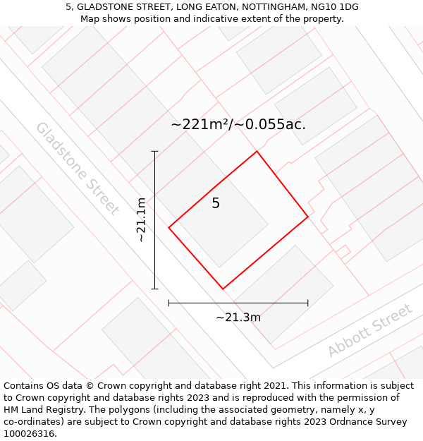 5, GLADSTONE STREET, LONG EATON, NOTTINGHAM, NG10 1DG: Plot and title map