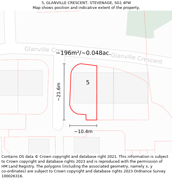 5, GLANVILLE CRESCENT, STEVENAGE, SG1 4FW: Plot and title map