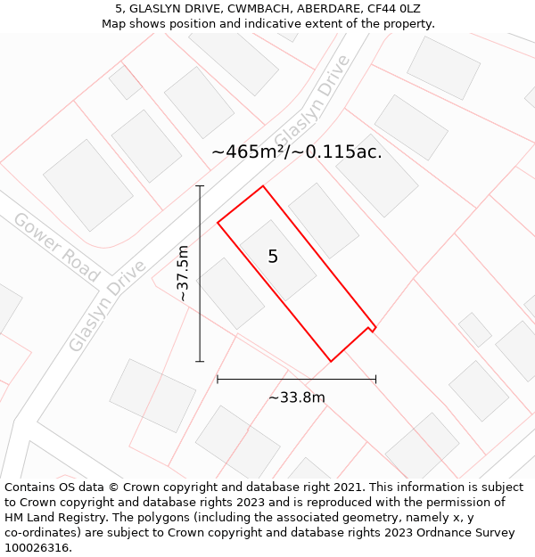 5, GLASLYN DRIVE, CWMBACH, ABERDARE, CF44 0LZ: Plot and title map