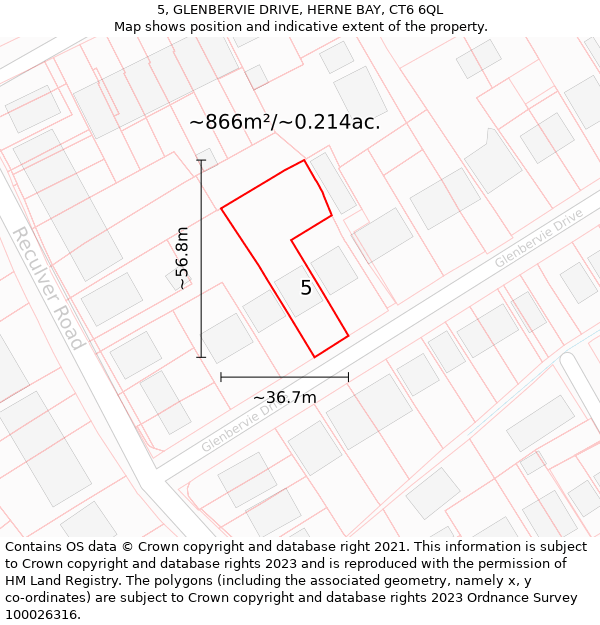 5, GLENBERVIE DRIVE, HERNE BAY, CT6 6QL: Plot and title map