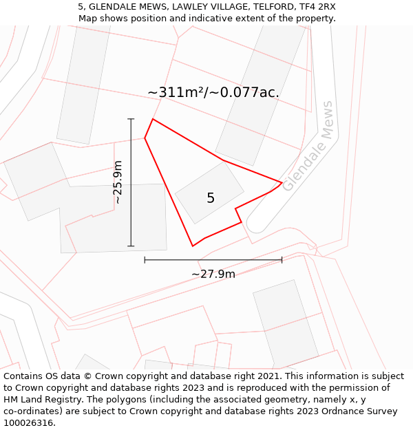 5, GLENDALE MEWS, LAWLEY VILLAGE, TELFORD, TF4 2RX: Plot and title map
