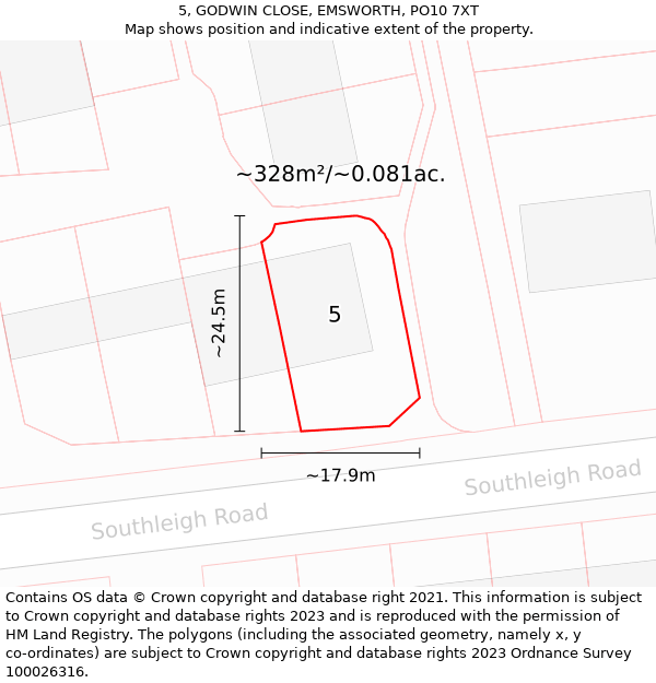 5, GODWIN CLOSE, EMSWORTH, PO10 7XT: Plot and title map