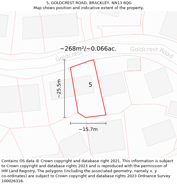 5, GOLDCREST ROAD, BRACKLEY, NN13 6QG: Plot and title map
