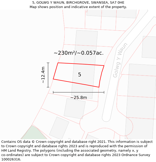 5, GOLWG Y WAUN, BIRCHGROVE, SWANSEA, SA7 0HE: Plot and title map