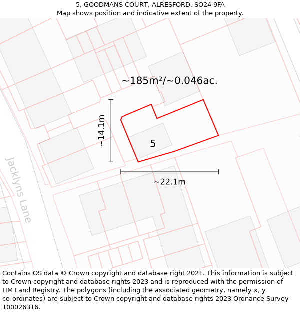 5, GOODMANS COURT, ALRESFORD, SO24 9FA: Plot and title map