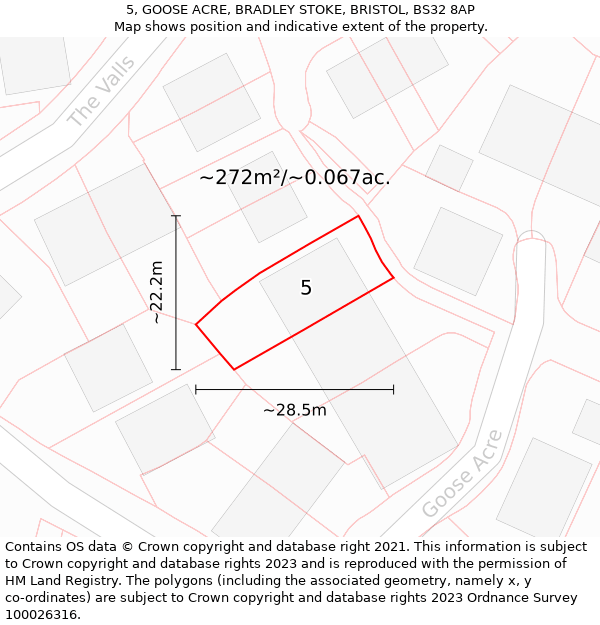 5, GOOSE ACRE, BRADLEY STOKE, BRISTOL, BS32 8AP: Plot and title map