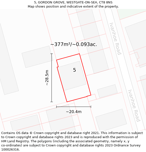 5, GORDON GROVE, WESTGATE-ON-SEA, CT8 8NS: Plot and title map