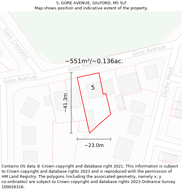 5, GORE AVENUE, SALFORD, M5 5LF: Plot and title map