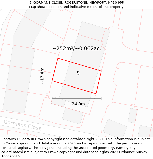 5, GORMANS CLOSE, ROGERSTONE, NEWPORT, NP10 9PR: Plot and title map