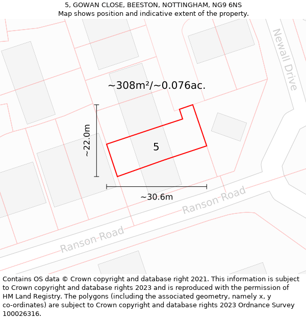 5, GOWAN CLOSE, BEESTON, NOTTINGHAM, NG9 6NS: Plot and title map