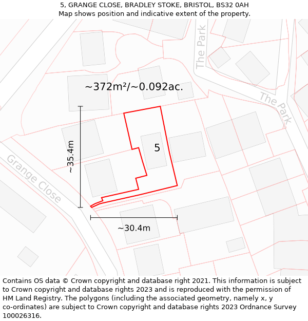 5, GRANGE CLOSE, BRADLEY STOKE, BRISTOL, BS32 0AH: Plot and title map