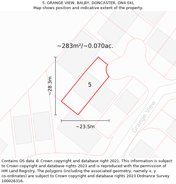 5, GRANGE VIEW, BALBY, DONCASTER, DN4 0XL: Plot and title map