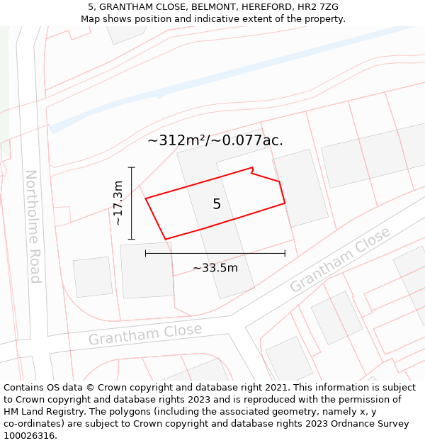5, GRANTHAM CLOSE, BELMONT, HEREFORD, HR2 7ZG: Plot and title map